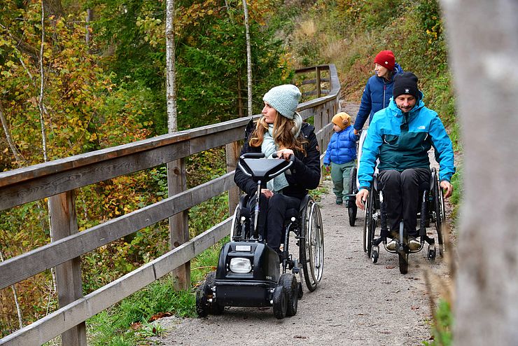 Rollstuhlfahrer auf Forstweg