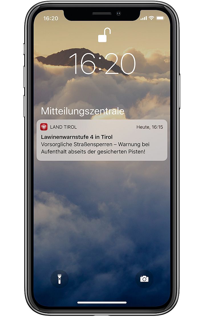Pushnachrichten mit der Land Tirol App (Screenshot)