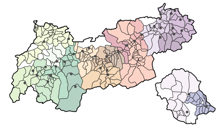 Die Grafik zeigt die Tiroler Kläranlagen und zusammengefassten, gemonitorten Regionen.