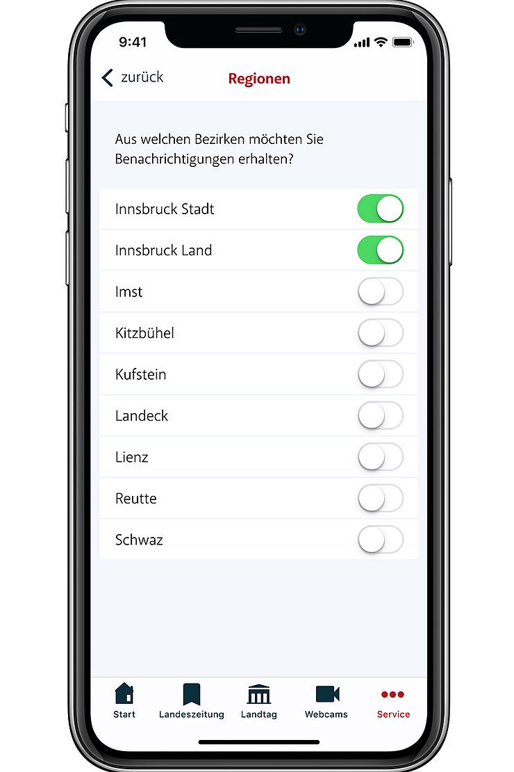 Land Tirol App - Push-Nachrichten aktivieren (Screenshot)