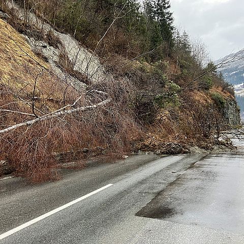 Foto des Erdrutsches auf der L76 Landecker Straße
