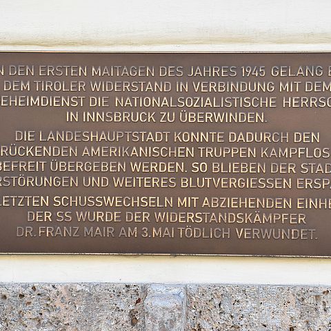 Gedenktafel am Alten Landhaus in Innsbruck zur Erinnerung an Franz Mair.