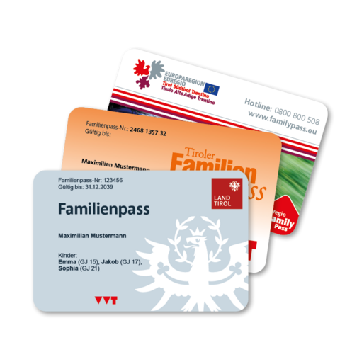 Tiroler Familienpass- und EuregioFamilyPass-Kärtchen