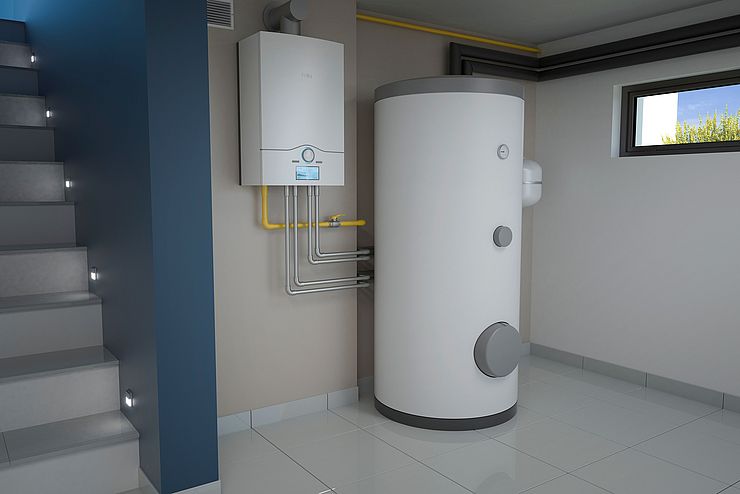 Boiler-Room, Gas-Heating-System, 3D-Illustration