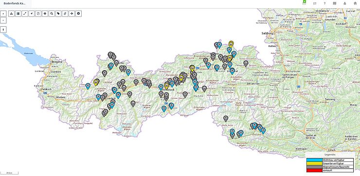 Screenshot Tirol-Karte mit unterschiedlichen Markierungen
