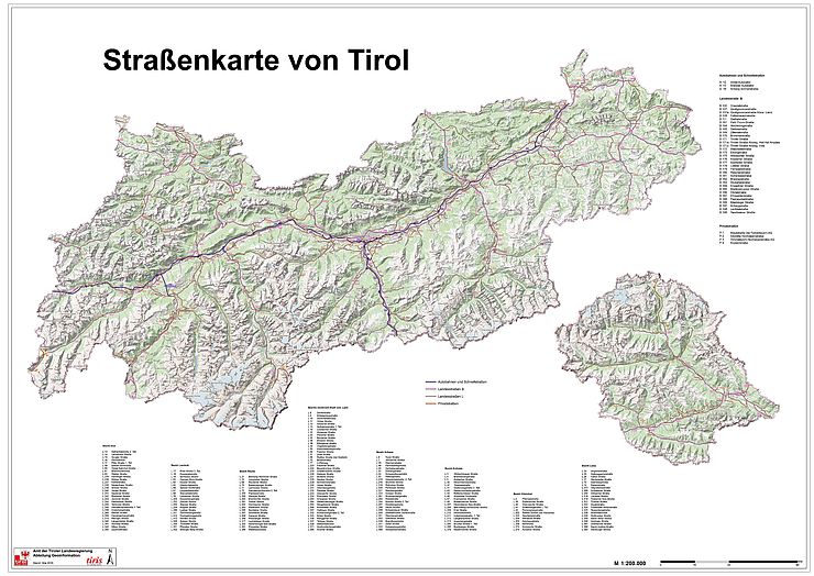 Übersichtskarte der Tiroler Landesstraßen