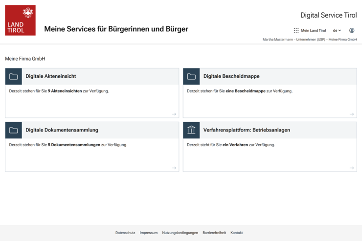 © Land Tirol In der Übersicht der Ihnen zur Verfügung stehenden Services, wählen Sie die Funktion "Verfahrensplattform".
