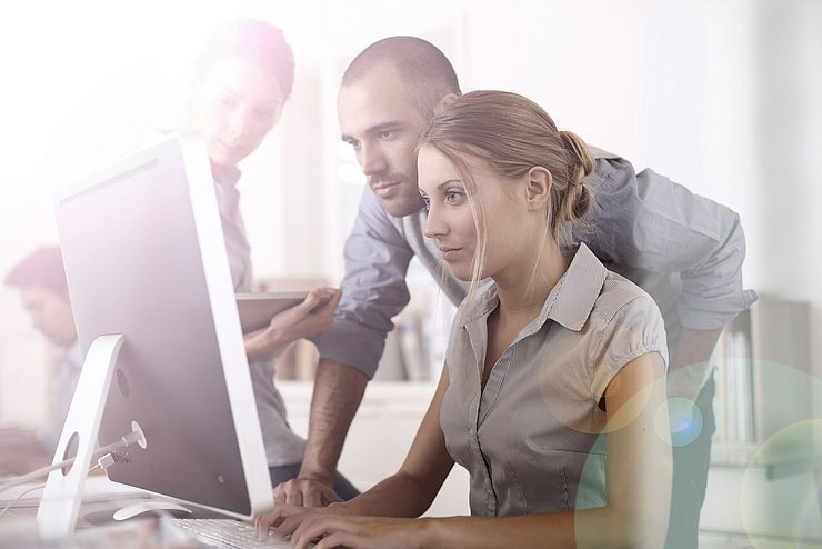 Mitarbeiter arbeiten an einem Computer