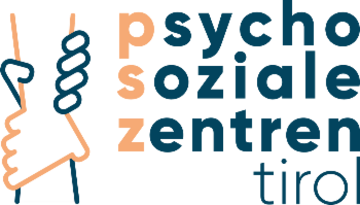 Logo mit Schrift und zwei Händen, die sich einander festhalten