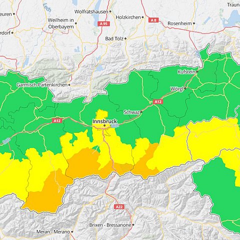 Karte mit eingezeichneten Warnungen