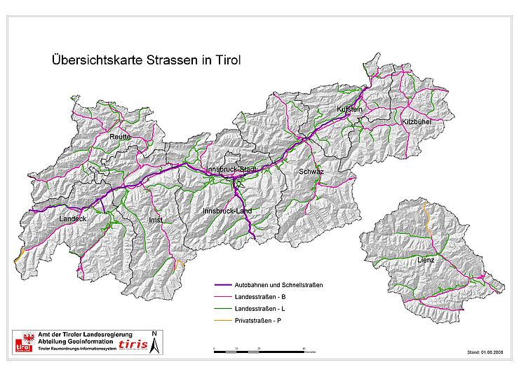 Karte Strassennetz Tirol Übersicht