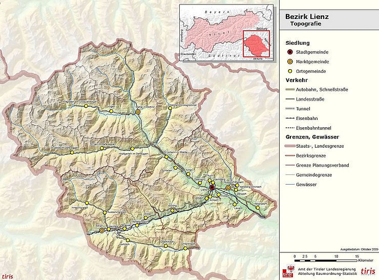 Karte Bezirk Lienz - Topografie