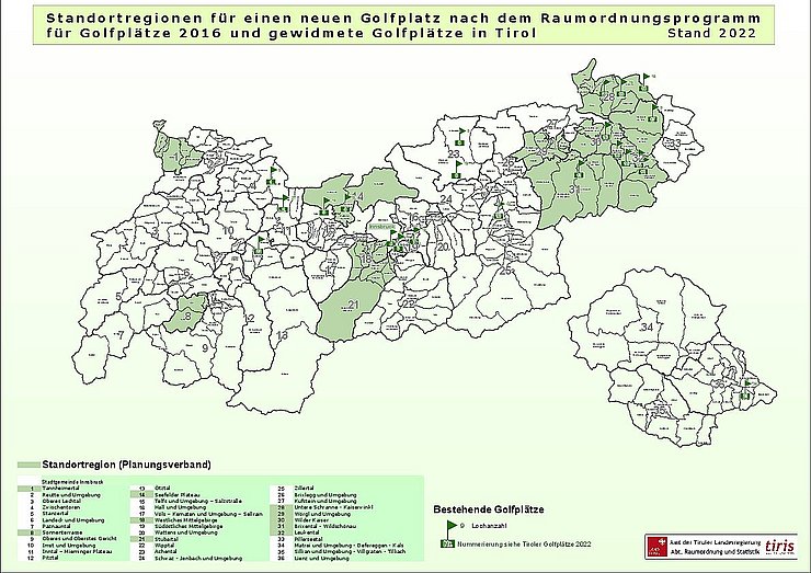 Karte Golfplätze Tirol