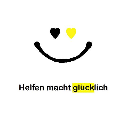 Smiley mit Bildunterschift "Helfen macht glücklich"