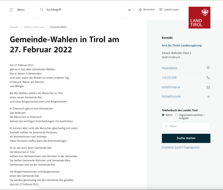 Screenshot der Website