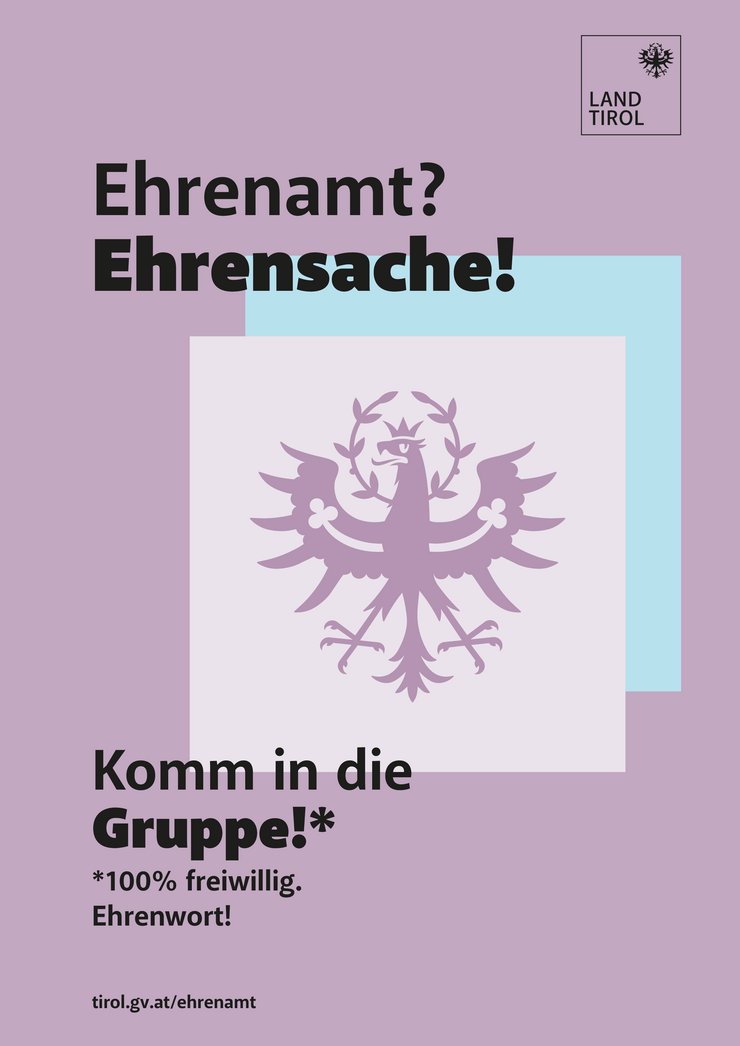 Plakat Kampagne "Ehrenamt? Ehrensache! Komm in die Gruppe"
