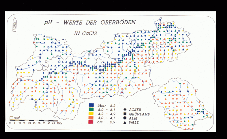 Grafik: pH-Werte der Oberböden