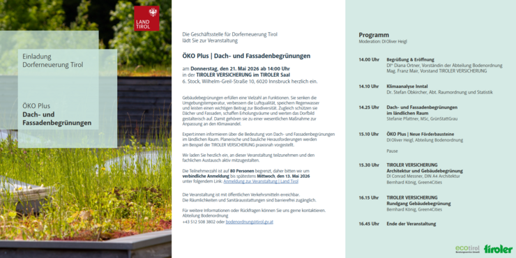 Einladung zur Veranstaltung ÖKO Plus - Dach- und Fassadenbegrüungen