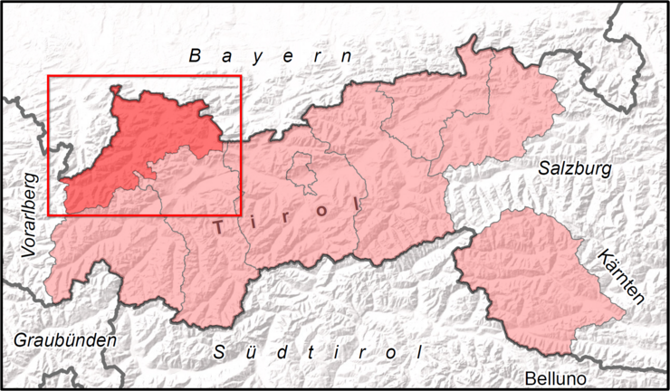 Übersichtskarte Bezirk Reutte