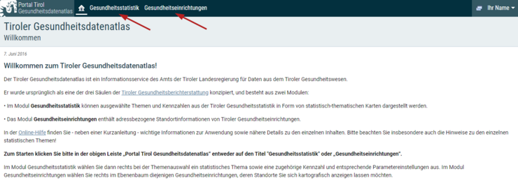 Screenshot von der Navigation des Gesundheitsdatenatlas
