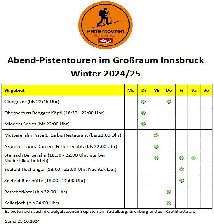 Abendpistentouren Großraum Innsbruck