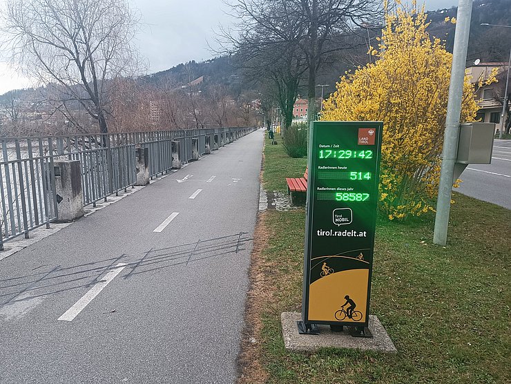 Radzählstelle mit digitaler Live-Anzeige am Radweg Haller Straße