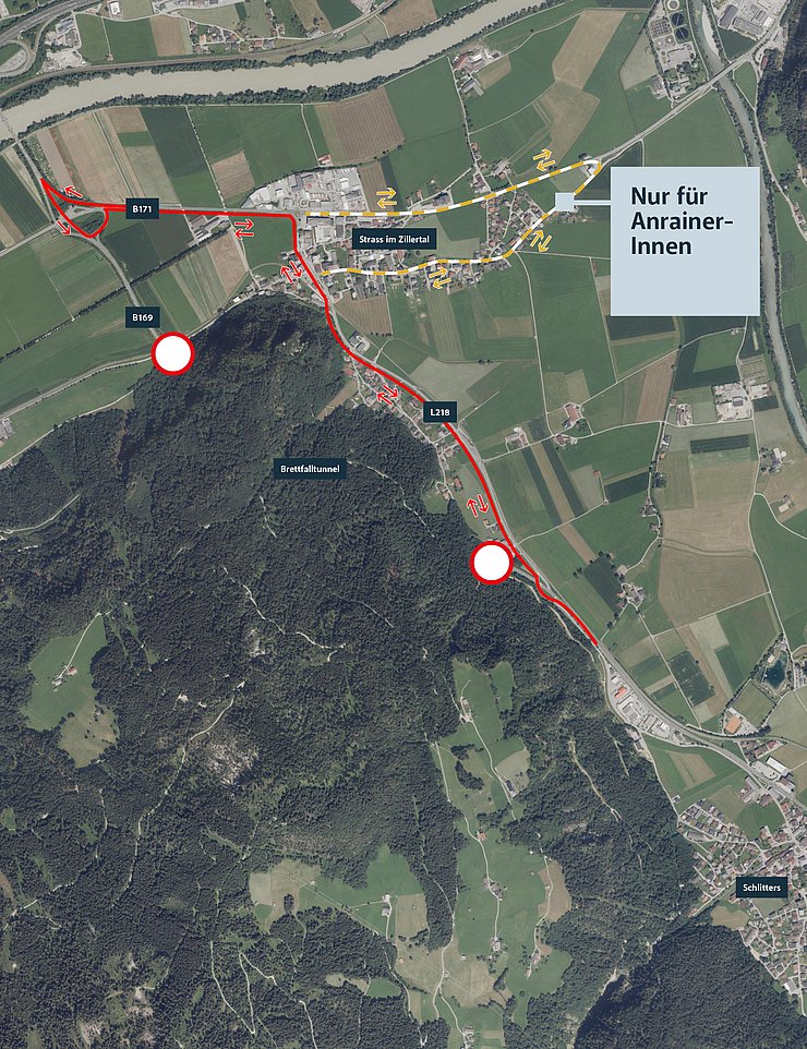 Karte mit eingezeichneter Verkehrsführung