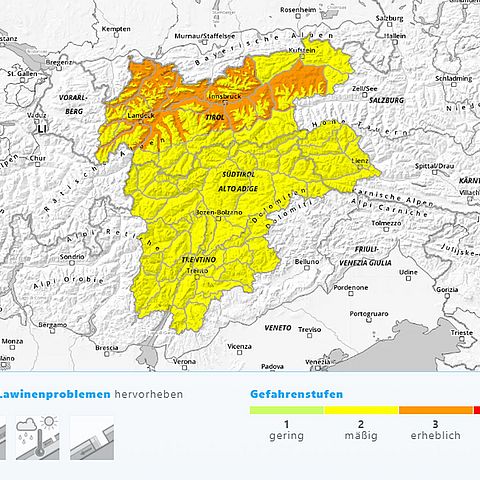 Gefahrenstufenkarte Lawinenwarndienst Tirol