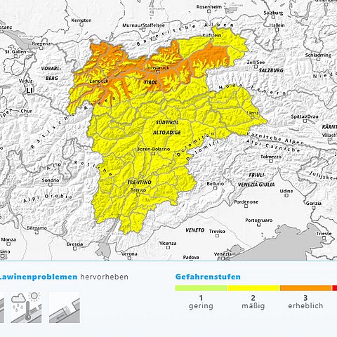 Gefahrenstufenkarte Lawinenwarndienst Tirol
