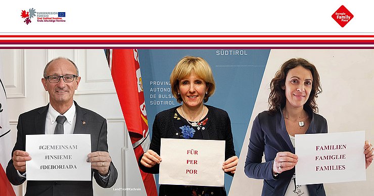 Die Euregio-FamilienlandesrätInnen Anton Mattle (Tirol), Waltraud Deeg (Südtirol) und Stefania Segnana (Trentino).