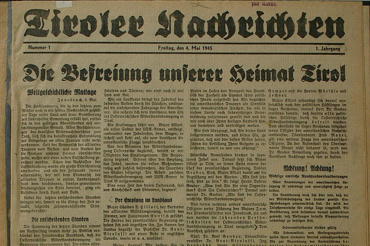 Zeitungsausschnitt: Das Kriegsende 1945 in Tirol