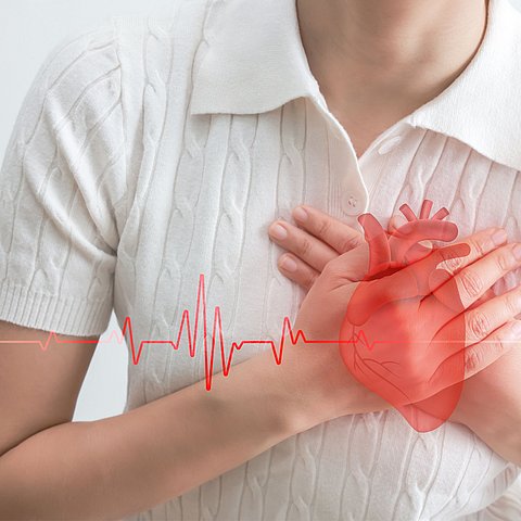 Heart,Failure.,Young,Woman,Pressing,On,Chest,With,Painful,Expression.
