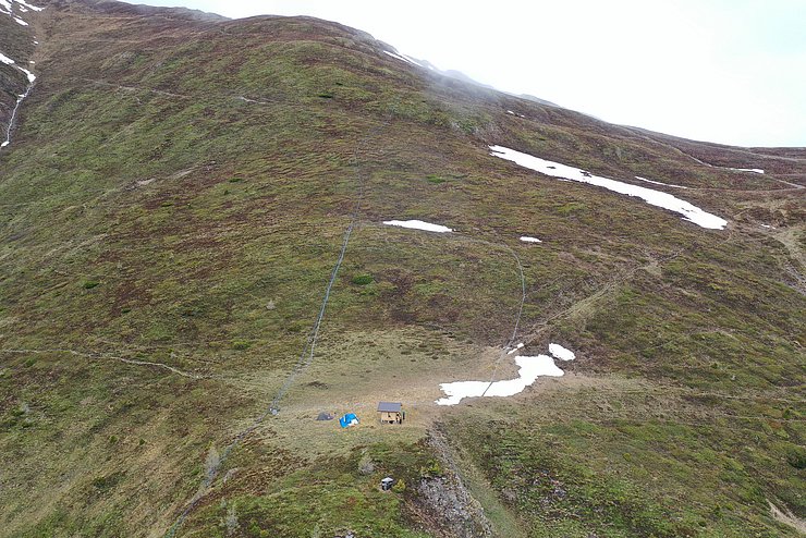 Die Lader Heuberg-Alm ist eine der Pilotalmen für gelenkte Weideführung und Her-denschutz. Nach zahlreichen Rissen werden die Schafe nun in den bereits vorbereite-ten wolfsabweisenden Nachtpferch getrieben.