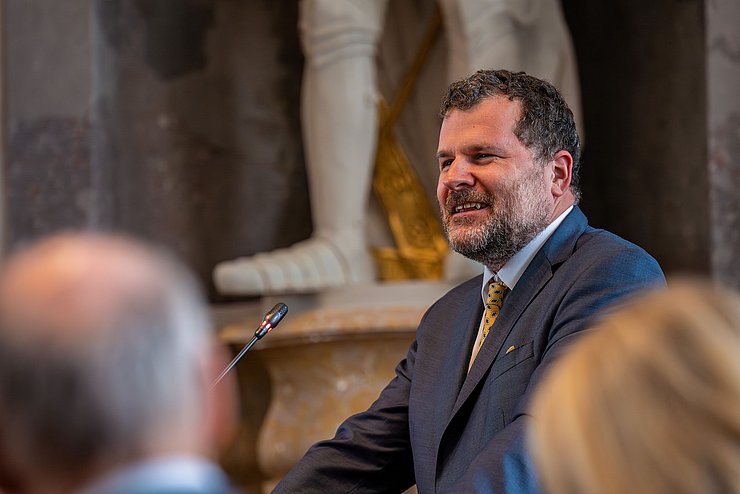 Professor Thomas Olechowski sprach dabei über die Rolle Hans Kelsens bei der Entwicklung des Bundes-Verfassungsgesetzes.