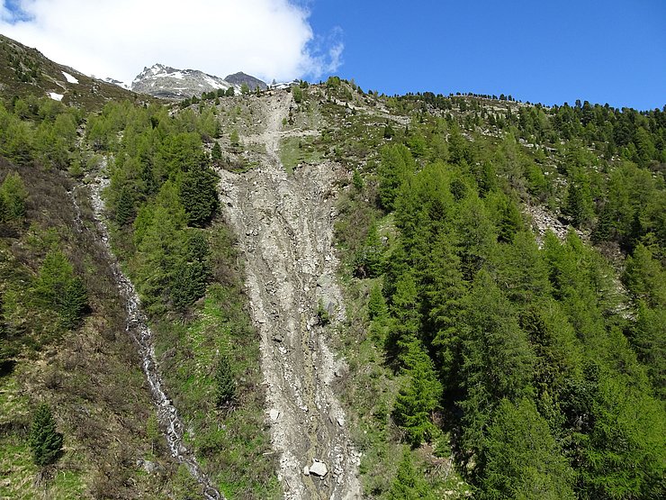 Die Abbruchstelle befindet sich 500 Meter oberhalb der B 186 Ötztalstraße zwischen Zwieselstein und Untergurgl.
