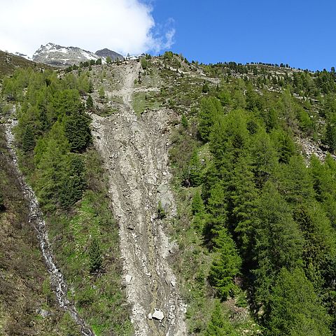 Die Abbruchstelle befindet sich 500 Meter oberhalb der B 186 Ötztalstraße zwischen Zwieselstein und Untergurgl.
