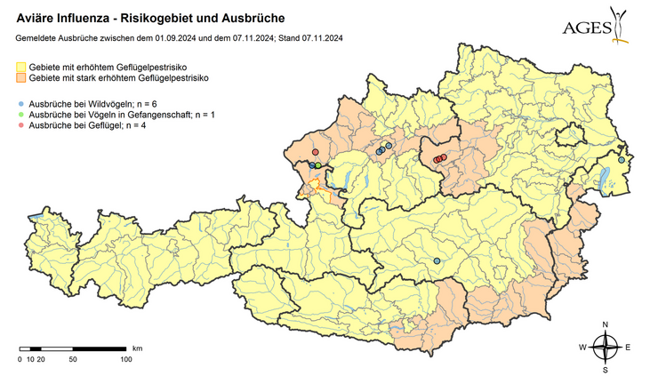 Karte Risikogebiete in Österreich