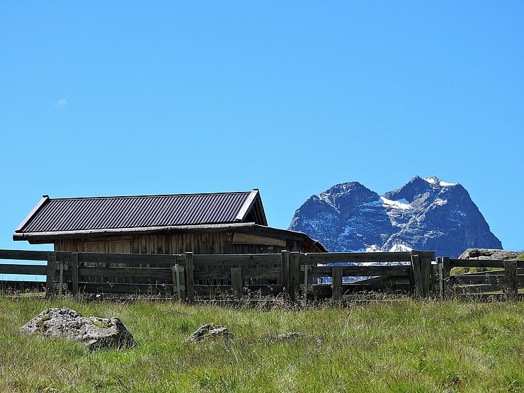 © Benedikt Kolp Schaferhütte am Schwarzenberg im Hintergrund die Rofelewand
