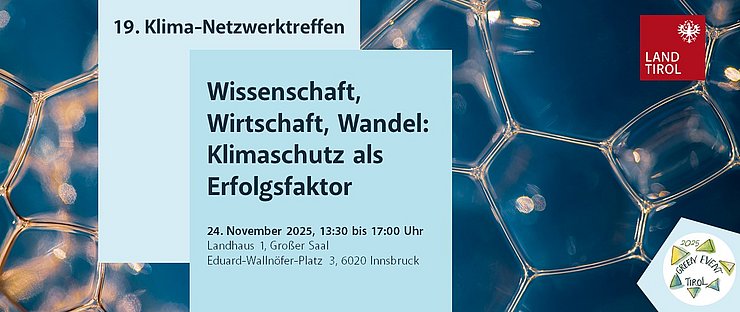 Header zur Veranstaltung samt Name, Ort, Zeit und Green Event Tirol-Logo