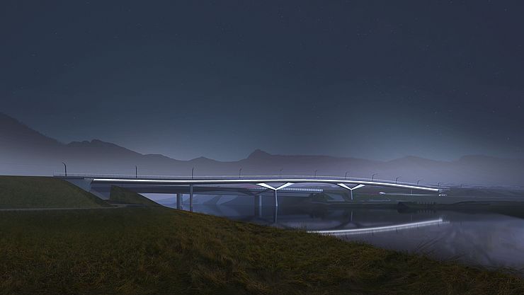 Visualisierung einer Brücke über den Inn bei Nacht