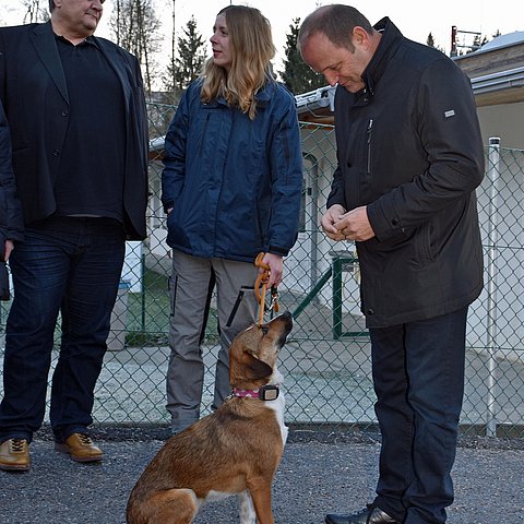 V. li. Christoph Lauscher, Obmann des Tierschutzvereins für Tirol, Geschäftsführerin Kristin Müller und LHStv Josef Geisler.