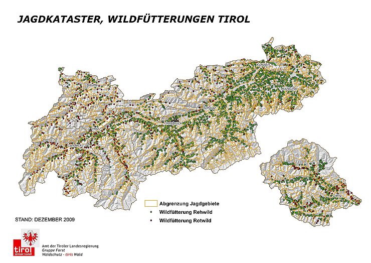Karte Jagdkataster und Wildfütterungen Tirol