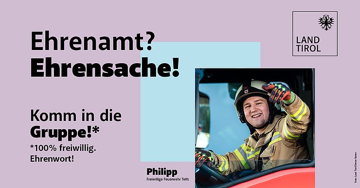 © Land Tirol Kampagnensujet mit Feuerwehrmann