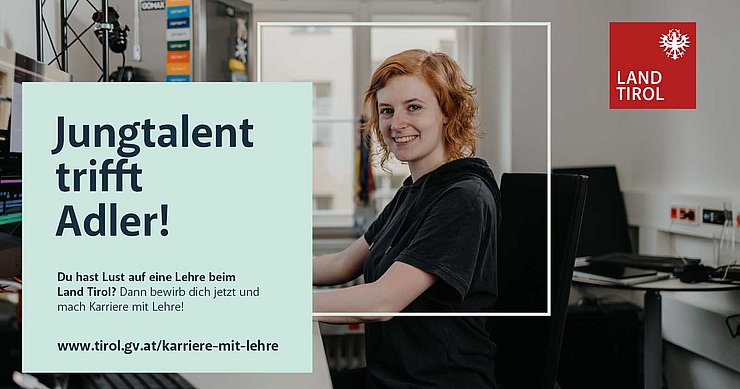 Sujet von Jungtalent trifft Adler mit lächelnder Jugendlichen.
