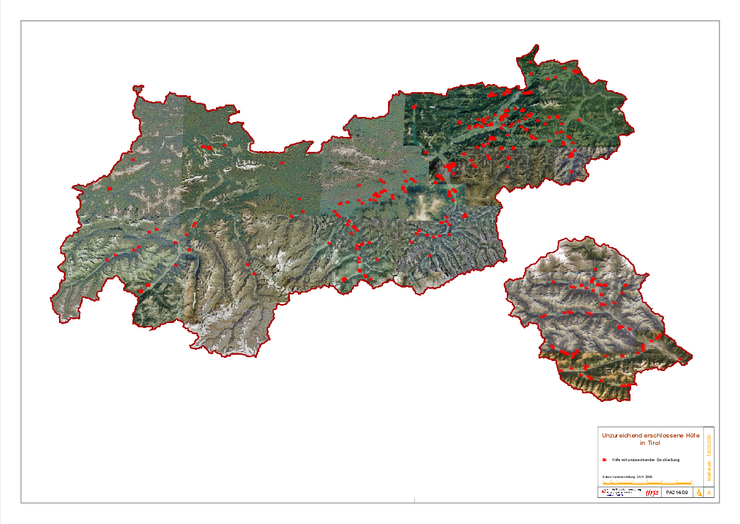 Karte Unzureichend erschlossene Höfe Tirol
