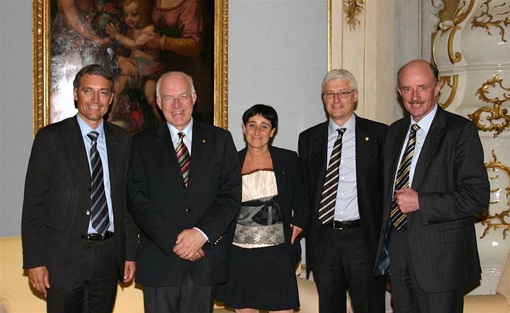 LT-Präs. Herwig van Staa traf in Trient seine Amtskollegen aus Südtirol (Dieter Steger), Emilia Romagna (Monica Donini), Trient (Giovanni Kessler) und Vorarlberg (Gebhard Halder) (v.l.n.r.)