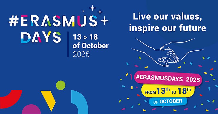 Save the Date Karte zu den Erasmus Days 2025 in der Farbe dunkelblau.