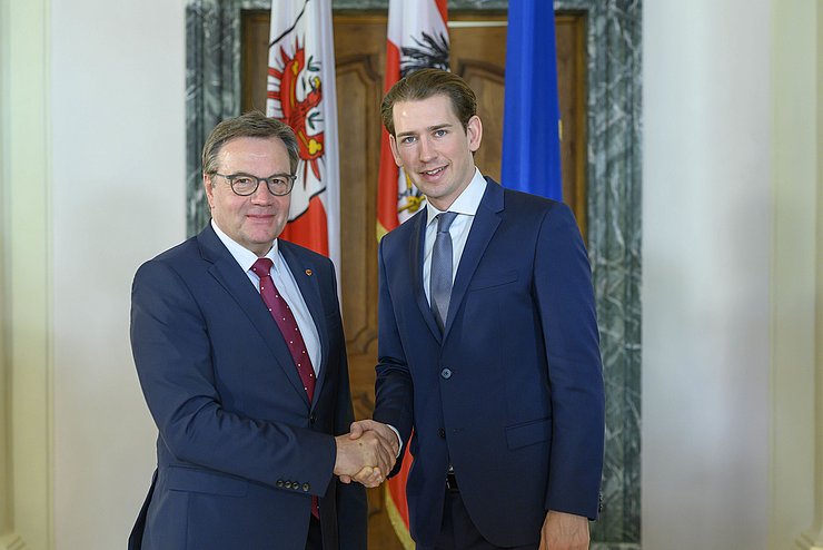 Landeshauptmann Günther Platter und Bundeskanzler Sebastian Kurz im Innsbrucker Landhaus.