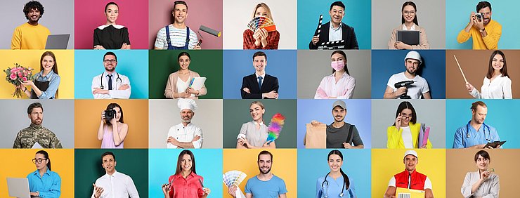 © Shutterstock/2492931421 People,Of,Different,Professions.,Collage,With,Portraits,On,Various,Colors
