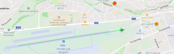 Lageplan Flughafen mit Flugspur